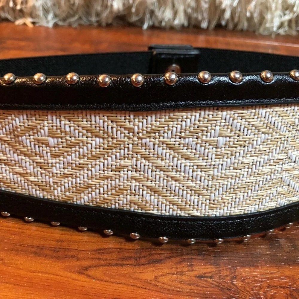 Ivory Woven Black Silver Studded BoHo Hippy Belt